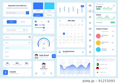 Web Dashboard UI Component Kit Elements Design Vector 91253093