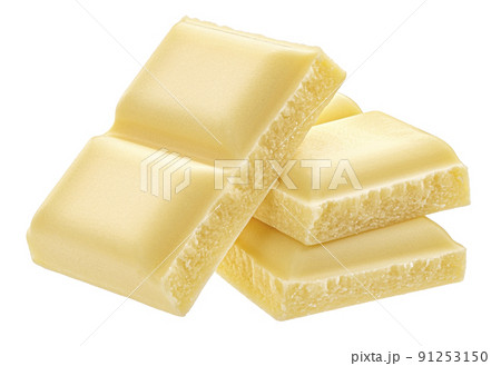 White milk chocolate pieces isolated on white background 91253150