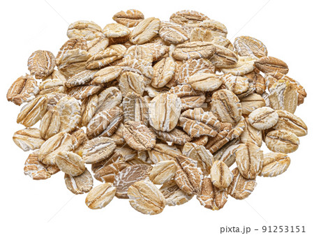 Mix of oat and rye flakes isolated on white, top view 91253151