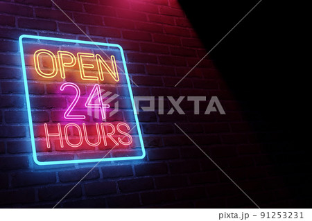 24時間営業ネオン看板のイラスト素材 [91253231] - PIXTA