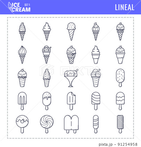 25 Ice Cream Icons Set 1, Lineal Ice Cream Icons Pack 91254958