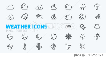 Weather Icon set for web and mobile app, Outline Icons Vector Illustrations 91254974