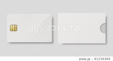 Vector 3d Realistic White Blank Credit Card, Paper Wallet, Envelope, Packing Cower Isolated. Plastic Credit, Debit Card Design Template for Mockup, Branding. Credit Card Payment Concept. Front View 91256369