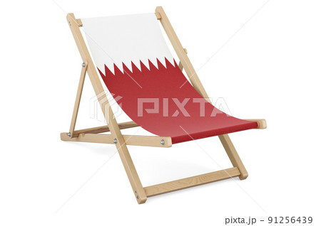 Deckchair with Qatari flag. Qatar vacation, tours, travel packages, concept. 3D rendering 91256439