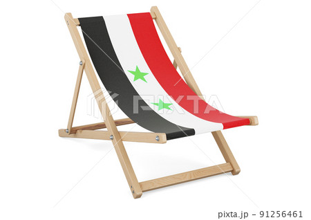 Deckchair with Syrian flag. Syria vacation, tours, travel packages, concept. 3D rendering 91256461
