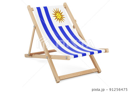 Deckchair with Uruguayan flag. Uruguay vacation, tours, travel packages, concept. 3D rendering 91256475