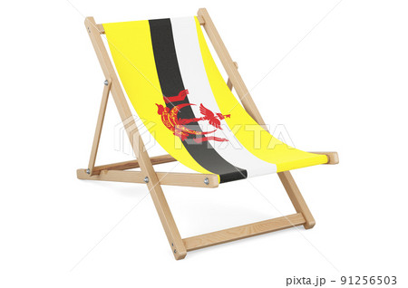 Deckchair with Bruneian flag. Brunei vacation, tours, travel packages, concept. 3D rendering 91256503