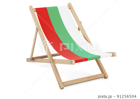 Deckchair with Bulgarian flag. Bulgaria vacation, tours, travel packages, concept. 3D rendering Deckchair with Bulgarian flag. Bulgaria vacation, tours, travel packages, concept. 3D rendering 91256504