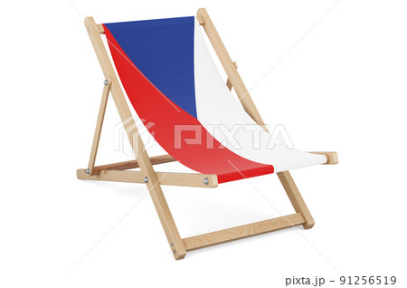 Deckchair with Czech flag. Czech Republic vacation, tours, travel packages, concept. 3D rendering Deckchair with Czech flag. Czech Republic vacation, tours, travel packages, concept. 3D rendering 91256519