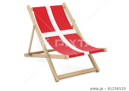 Deckchair with Danish flag. Denmark vacation, tours, travel packages, concept. 3D rendering 91256520