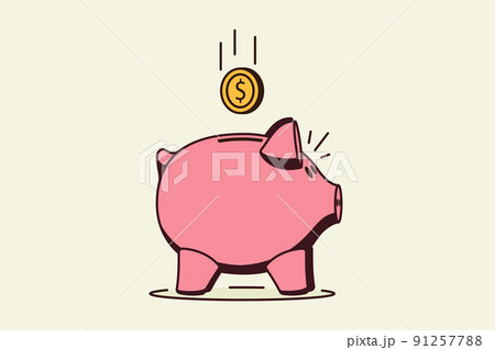 Outline piggy bank symbol. Piggy bank with falling coin Outline piggy bank symbol. Piggy bank with falling coin 91257788