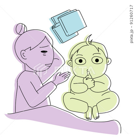 寝かしつけに疲れた母親となかなか寝ない子供 91260717