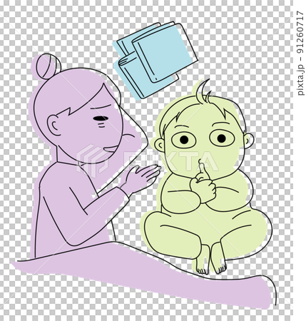 寝かしつけに疲れた母親となかなか寝ない子供 91260717