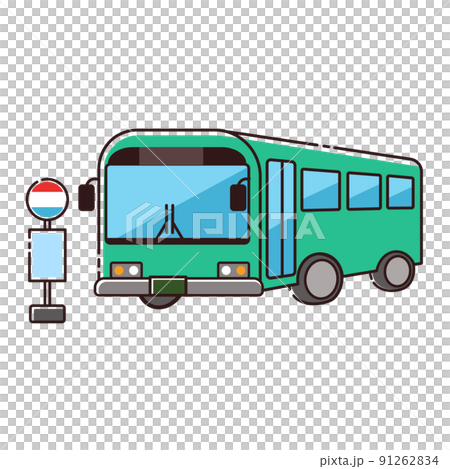 緑のバスとバス停のイラスト 91262834