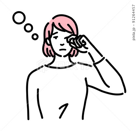 眠そうに目を擦っている若い女性 眠そうに目を擦っている若い女性 91264457