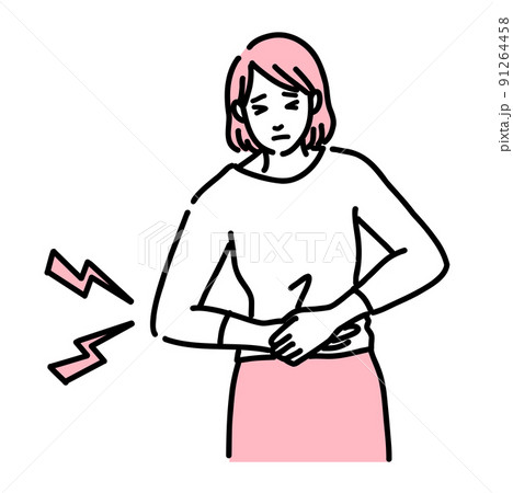腹痛で体調不良の若い女性 腹痛で体調不良の若い女性 91264458