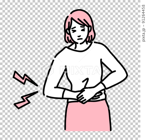 腹痛で体調不良の若い女性 腹痛で体調不良の若い女性 91264458