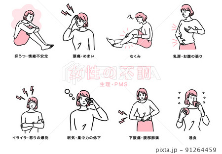 生理やPMSで起こる女性の不調のセット 生理やPMSで起こる女性の不調のセット 91264459