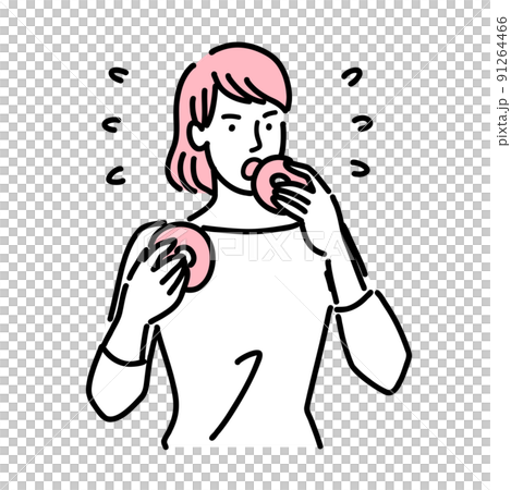 甘いものをガツガツ食べている若い女性 甘いものをガツガツ食べている若い女性 91264466