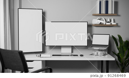 Programmer or architectural engineer computer desk workplace with a computer monitor 91268469