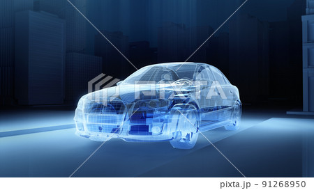 Translucent car in the dark city background. 91268950