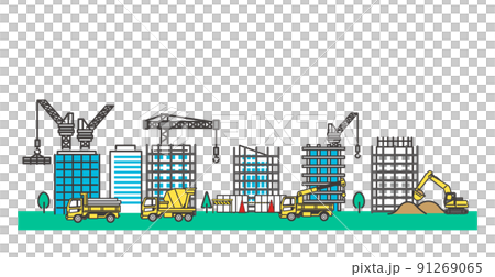 ビルを建設する街並みのベクターイラスト素材／土木／建築／町／都市開発 91269065