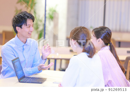 商談_説明するビジネスパーソンと聞く2人のビジネスウーマン2 商談_説明するビジネスパーソンと聞く2人のビジネスウーマン2 91269513