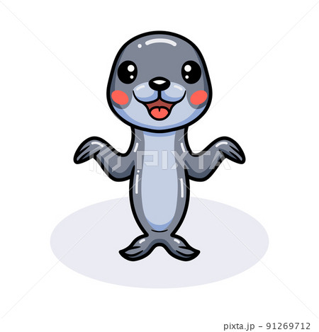 Cute little seal cartoon raising hand Cute little seal cartoon raising hand 91269712