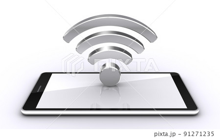 WiFiロゴとスマートフォン、モバイル端末の通信環境イメージ WiFiロゴとスマートフォン、モバイル端末の通信環境イメージ 91271235