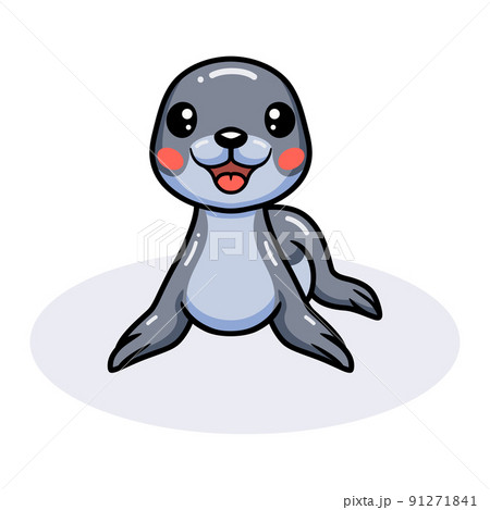 Cute little seal cartoon posing 91271841