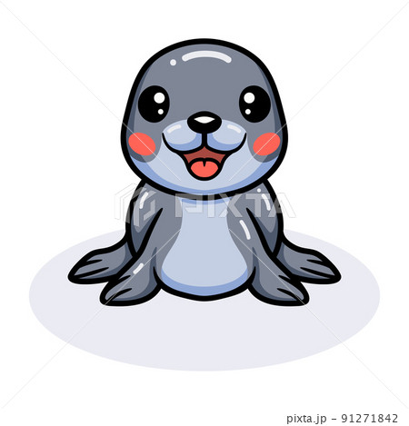 Cute little seal cartoon posing 91271842