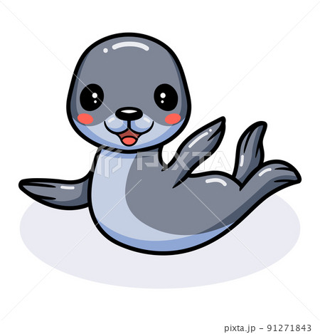 Cute little seal cartoon lying down 91271843