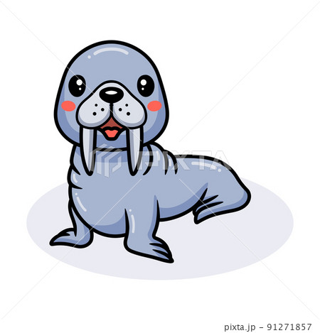 Cute little walrus cartoon posing Cute little walrus cartoon posing 91271857