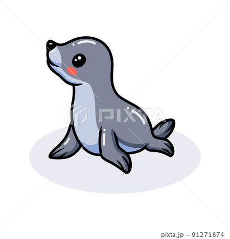 Cute little seal cartoon posing 91271874