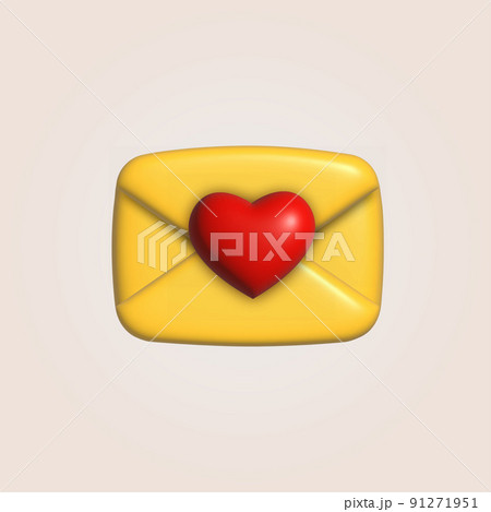 3d mail envelope with red heart. Vector 3d mail envelope with red heart. Vector 91271951