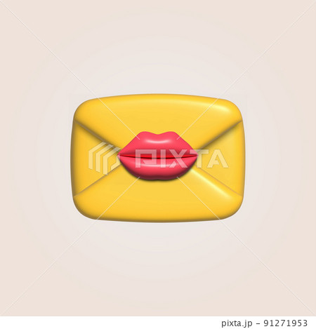 3d mail envelope with red lips. Vector 91271953