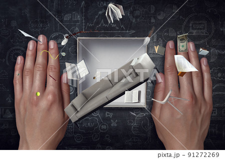 Two seats cozy white sofa floating 91272269