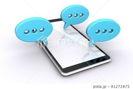 吹き出しアイコンとスマートフォン、SNSの会話を表現するイメージ 91272875