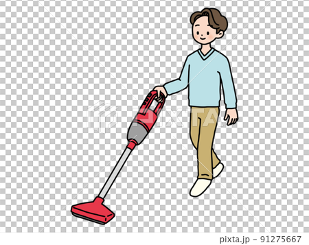 コードレス掃除機をかける男性 91275667