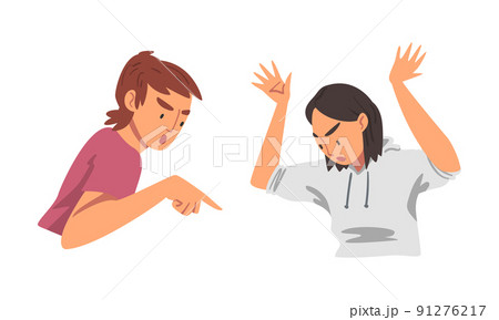 Angry Frowning Man and Woman Character Expressing Distaste and Antipathy for Someone Vector Set 91276217