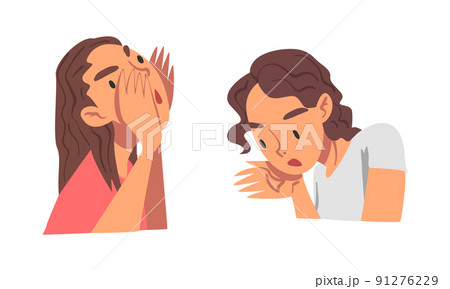 Angry Frowning Woman Character Expressing Distaste and Antipathy for Someone Vector Set 91276229