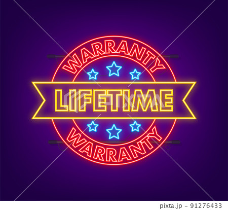 Flat banner with neon red lifetime warranty. Flat vector illustration character 91276433