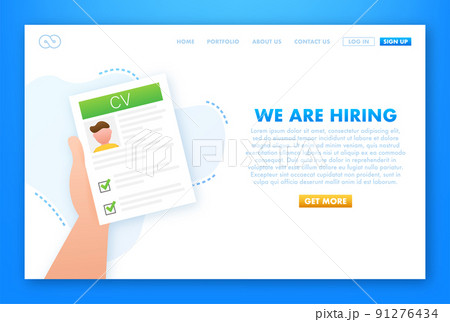 We are hiring flat cartoon illustration. Recruitment concept. Hire workers, choice employers search team for job. Resume icon. Vector illustration 91276434