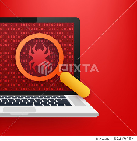 Search, find bugs and virus. Magnifying Glass scanning. Antivirus protection. Vector stock illustration. Search, find bugs and virus. Magnifying Glass scanning. Antivirus protection. Vector stock illustration. 91276487