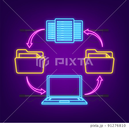 Data center information in cartoon style. Isometric vector. Database system. Neon icon 91276810