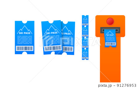 Ski-pass. ski lift ticket. Mountain background vector. Isolated flat vector illustration 91276953
