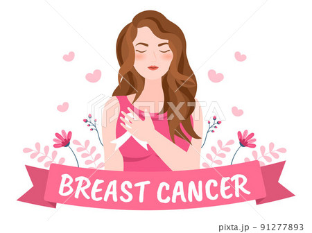 Breast Cancer Awareness Month Background Cartoon Illustration with Ribbon Pink and Woman for Disease Prevention Campaign or Healthcare 91277893