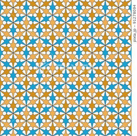Seamless arabic geometric ornament in blue and brown colors. 91278094
