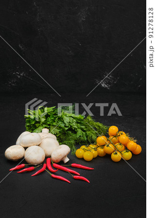 Fresh vegetables on black background 91278128