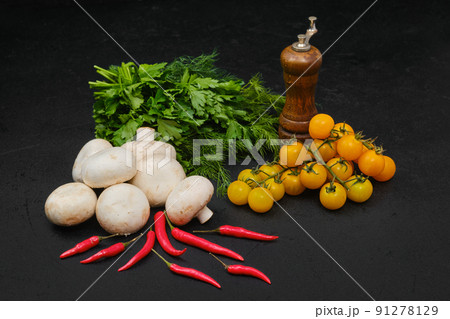 Fresh vegetables on black background 91278129